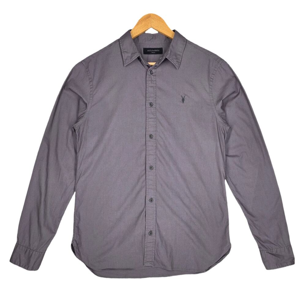 ALLSAINTS MEN’S RIVIERA LONG‑SLEEVE BUTTON-DOWN SHIRT  – SIZE SMALL – GRAY